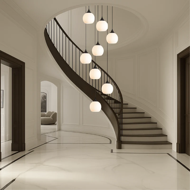 Gades Villa Trappenkroonluchter LED Glas Zwart Trap Hal Hanglamp Moderne Luxe Verlichting Hoog Plafond Entree | Sansoti