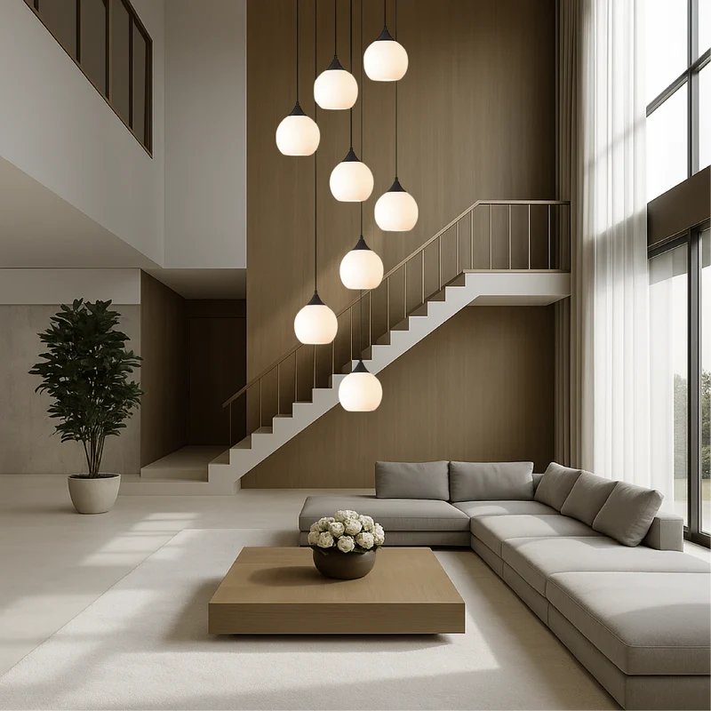 Gades Villa Trappenkroonluchter LED Glas Zwart Trap Hal Hanglamp Moderne Luxe Verlichting Hoog Plafond Entree | Sansoti