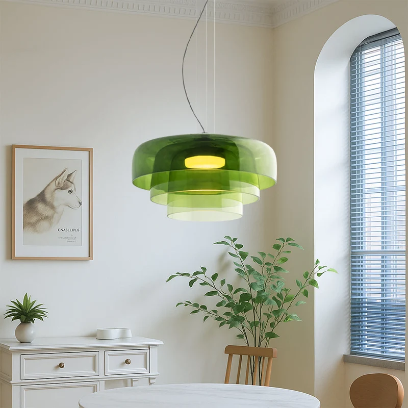 Glazen hanglamp Ø42 cm gelaagd glas groen eettafel keuken modern design sfeerverlichting | Sansoti