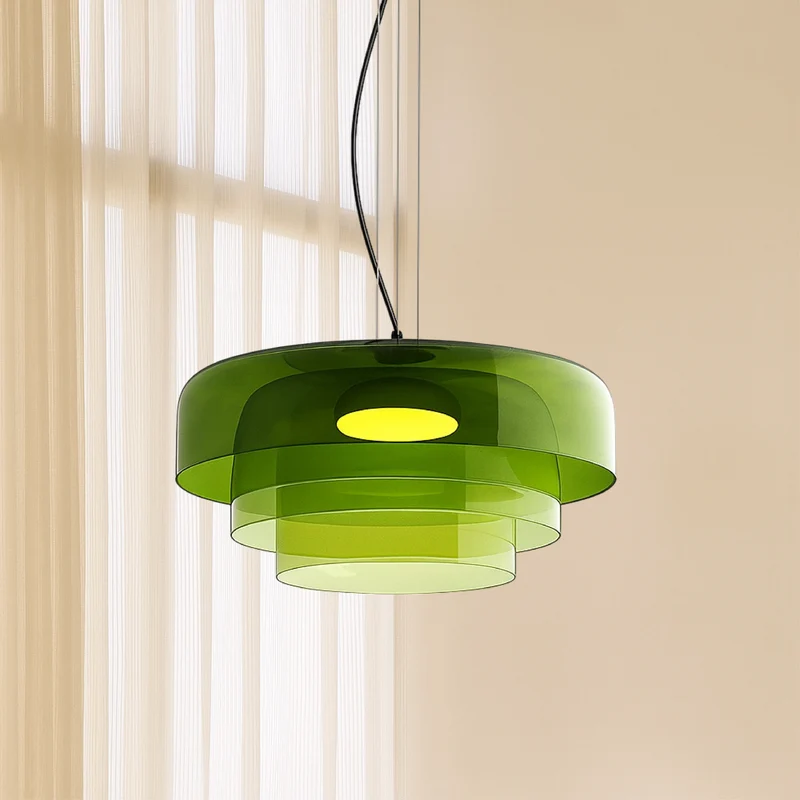 Glazen hanglamp Ø42 cm gelaagd glas groen eettafel keuken modern design sfeerverlichting | Sansoti