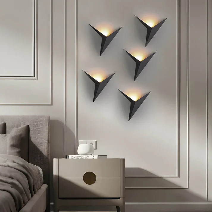 Vogel wandlamp ijzer zwart wandverlichting slaapkamer woonkamer minimalistisch design origami stijl LED | Sansoti