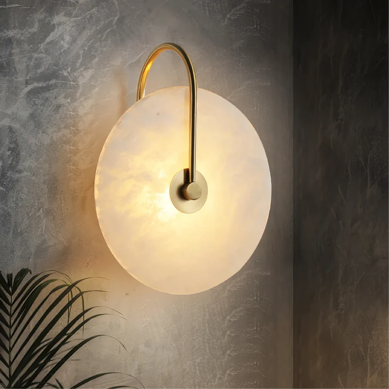 Alab marmeren LED wandlamp albast rond goud wandverlichting slaapkamer hal modern design sfeerverlichting | Sansoti
