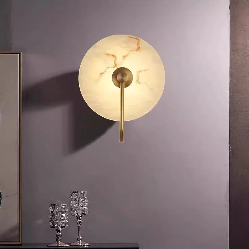Alab marmeren LED wandlamp albast rond goud wandverlichting slaapkamer hal modern design sfeerverlichting | Sansoti