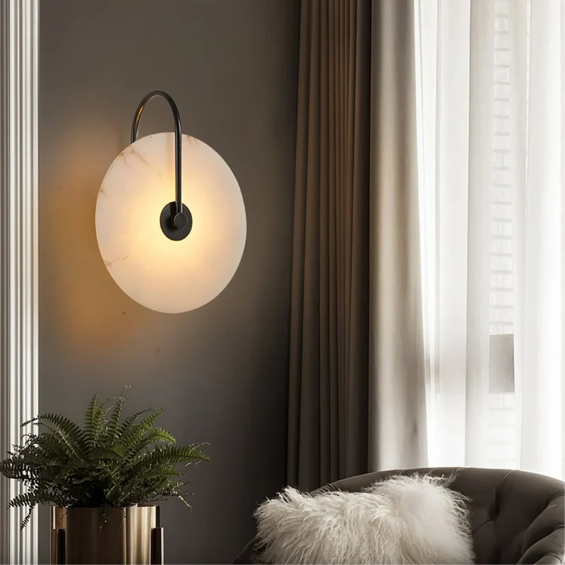 Alab marmeren LED wandlamp albast rond goud wandverlichting slaapkamer hal modern design sfeerverlichting | Sansoti