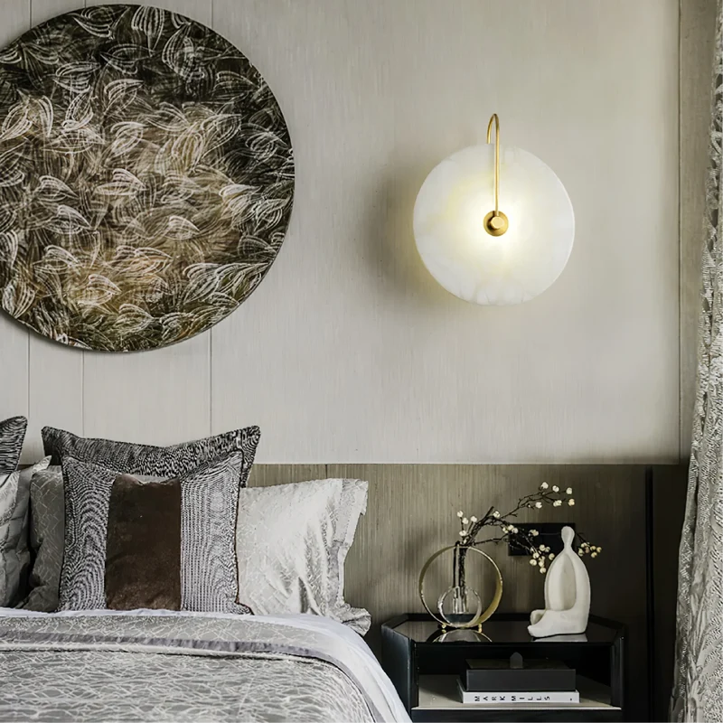 Alab marmeren LED wandlamp albast rond goud wandverlichting slaapkamer hal modern design sfeerverlichting | Sansoti