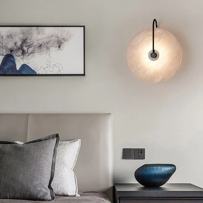 Alab marmeren LED wandlamp albast rond goud wandverlichting slaapkamer hal modern design sfeerverlichting | Sansoti