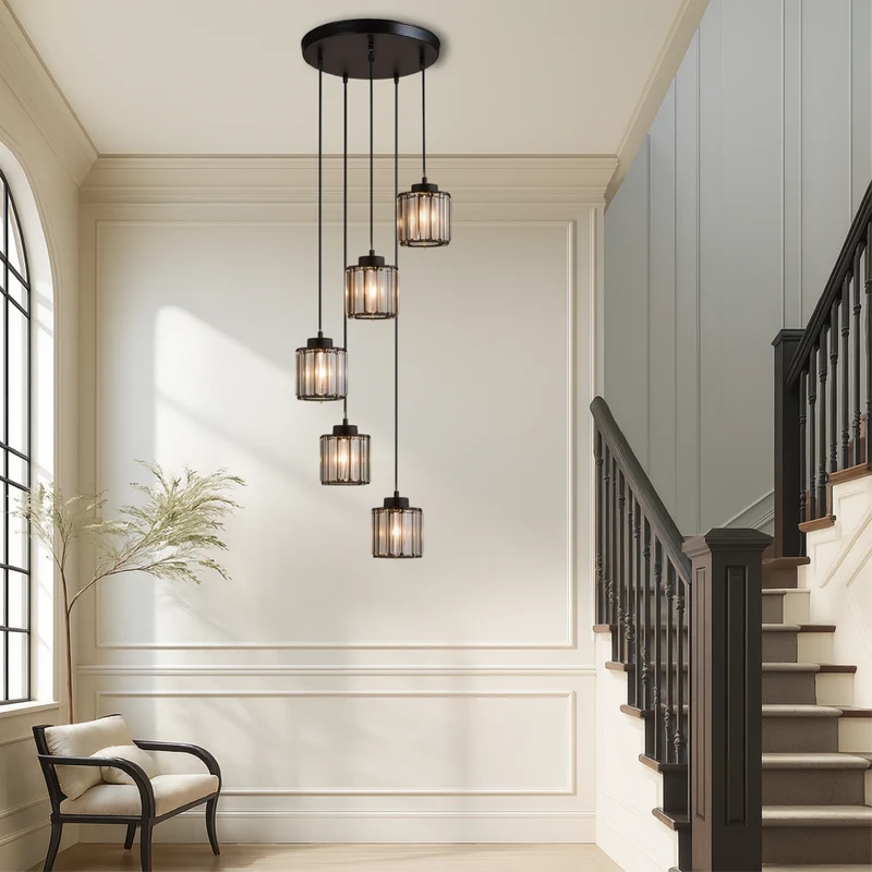 Ida kristallen trappenkroonluchter glas metaal zwart trap verlichting foyer hanglamp modern kristal lamp hoog plafond | Sansoti