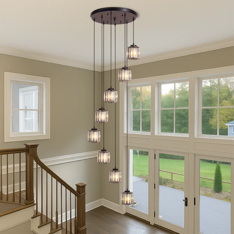 Ida kristallen trappenkroonluchter glas metaal zwart trap verlichting foyer hanglamp modern kristal lamp hoog plafond | Sansoti