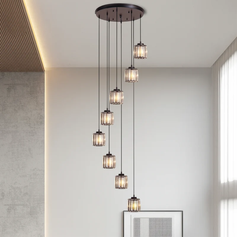 Ida kristallen trappenkroonluchter glas metaal zwart trap verlichting foyer hanglamp modern kristal lamp hoog plafond | Sansoti