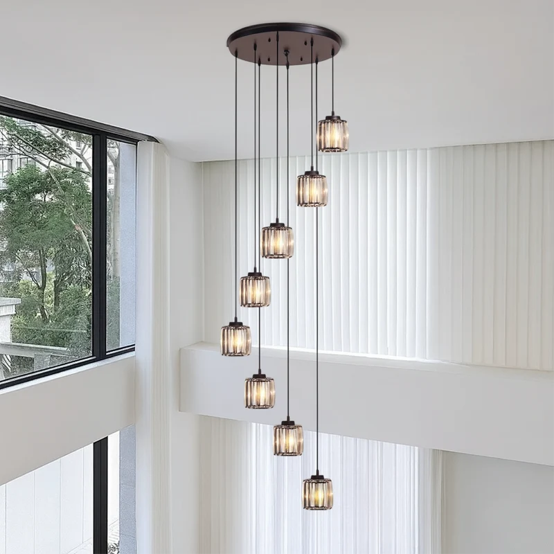 Ida kristallen trappenkroonluchter glas metaal zwart trap verlichting foyer hanglamp modern kristal lamp hoog plafond | Sansoti