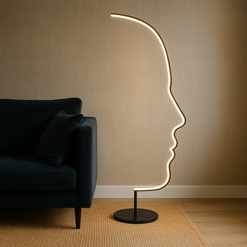 Gezicht Vloerlamp LED Aluminium Zwart Woonkamer Design Sculptuur Moderne Verlichting Silhouet Lamp | Sansoti