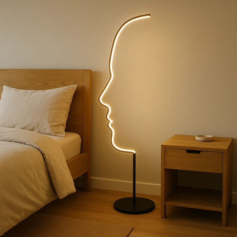 Gezicht Vloerlamp LED Aluminium Zwart Woonkamer Design Sculptuur Moderne Verlichting Silhouet Lamp | Sansoti