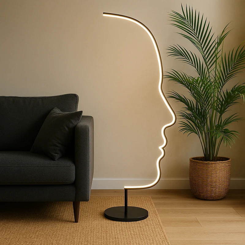Gezicht Vloerlamp LED Aluminium Zwart Woonkamer Design Sculptuur Moderne Verlichting Silhouet Lamp | Sansoti