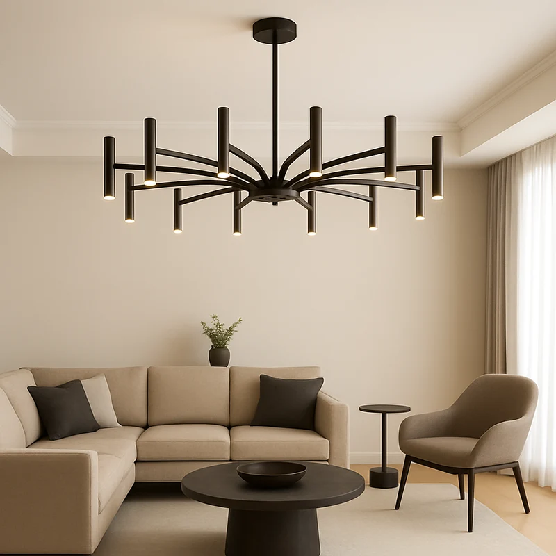 12 Koppen Hedendaagse Kroonluchter Ø100cm Zwart Smeedijzer Slaapkamer Woonkamer Moderne LED Plafondlamp Design Verlichting | Sansoti