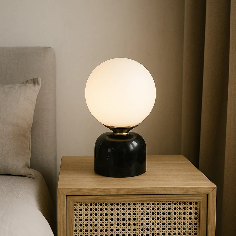 Hindsa Tafellamp Marmer Glas Ø15xH9 Warm Licht 3000K Tafellamp Nachtkastje Woonkamer Design Verlichting Minimalistisch Scandinavisch | Sansoti