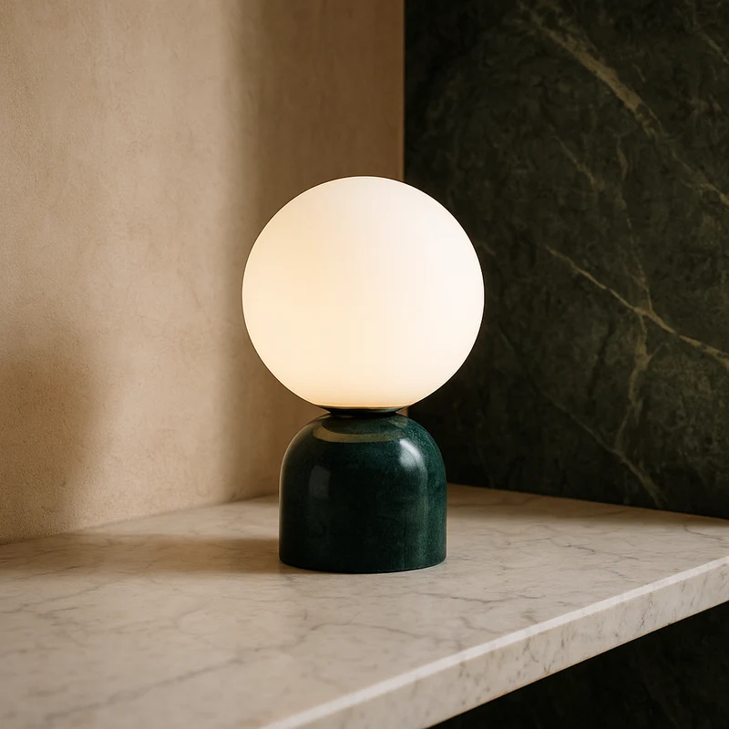 Hindsa Tafellamp Marmer Glas Ø15xH9 Warm Licht 3000K Tafellamp Nachtkastje Woonkamer Design Verlichting Minimalistisch Scandinavisch | Sansoti