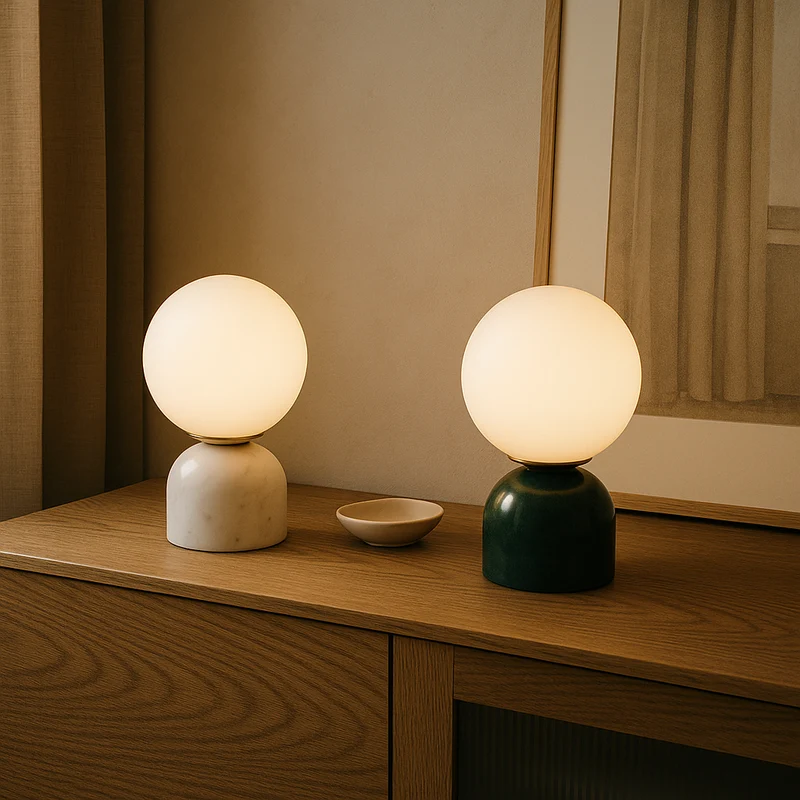 Hindsa Tafellamp Marmer Glas Ø15xH9 Warm Licht 3000K Tafellamp Nachtkastje Woonkamer Design Verlichting Minimalistisch Scandinavisch | Sansoti