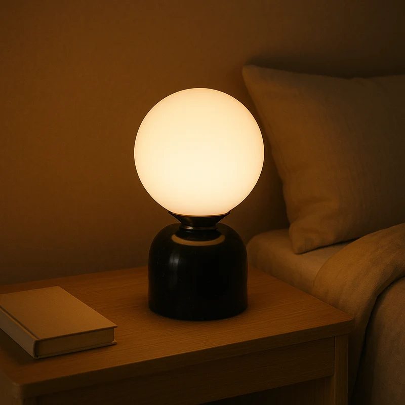 Hindsa Tafellamp Marmer Glas Ø15xH9 Warm Licht 3000K Tafellamp Nachtkastje Woonkamer Design Verlichting Minimalistisch Scandinavisch | Sansoti