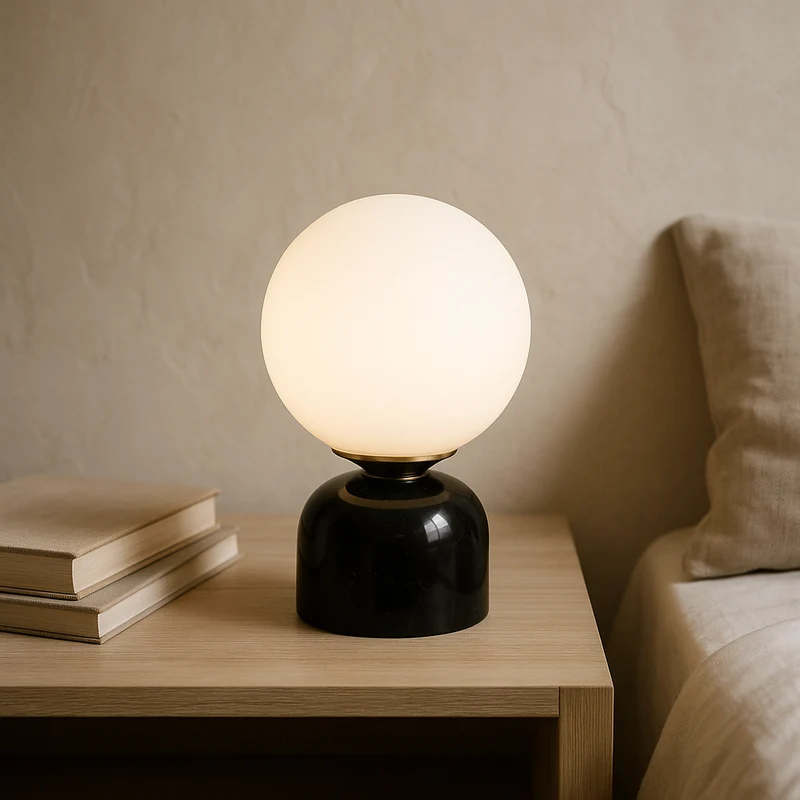 Hindsa Tafellamp Marmer Glas Ø15xH9 Warm Licht 3000K Tafellamp Nachtkastje Woonkamer Design Verlichting Minimalistisch Scandinavisch | Sansoti