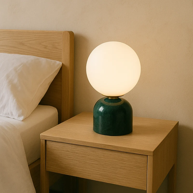 Hindsa Tafellamp Marmer Glas Ø15xH9 Warm Licht 3000K Tafellamp Nachtkastje Woonkamer Design Verlichting Minimalistisch Scandinavisch | Sansoti