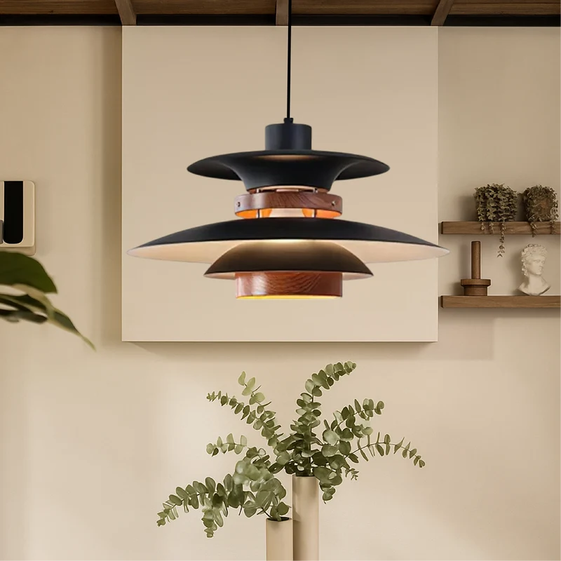 Merado zwenkarm hanglamp metaal hout zwart eetkamer verlichting verstelbaar Scandinavisch design hanglamp moderne pendant lamp | Sansoti