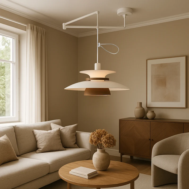 Merado zwenkarm hanglamp metaal hout zwart eetkamer verlichting verstelbaar Scandinavisch design hanglamp moderne pendant lamp | Sansoti