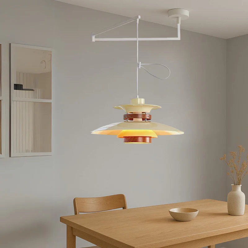 Merado zwenkarm hanglamp metaal hout zwart eetkamer verlichting verstelbaar Scandinavisch design hanglamp moderne pendant lamp | Sansoti
