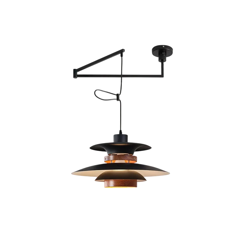 Merado zwenkarm hanglamp metaal hout zwart eetkamer verlichting verstelbaar Scandinavisch design hanglamp moderne pendant lamp | Sansoti