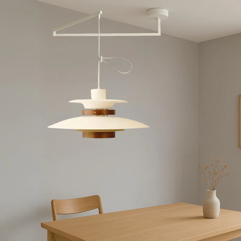 Merado zwenkarm hanglamp metaal hout zwart eetkamer verlichting verstelbaar Scandinavisch design hanglamp moderne pendant lamp | Sansoti