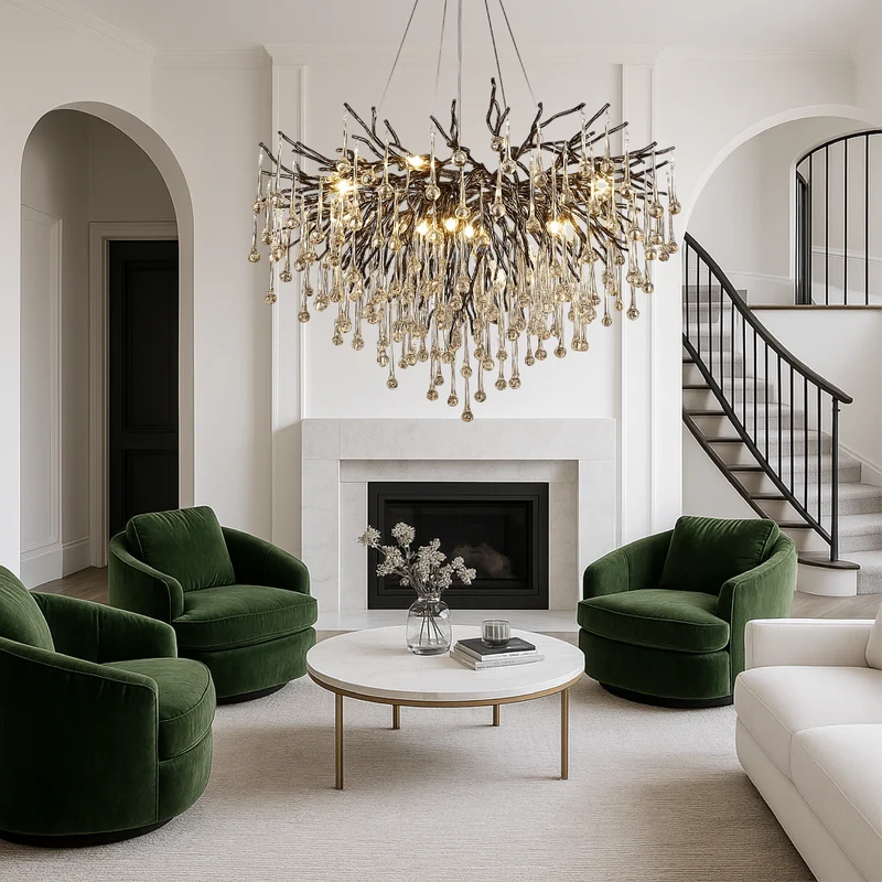 Zwarte kroonluchter raindrop aluminium kristal 60-120 cm woonkamer eetkamer luxe verlichting grote ruimte design | Sansoti