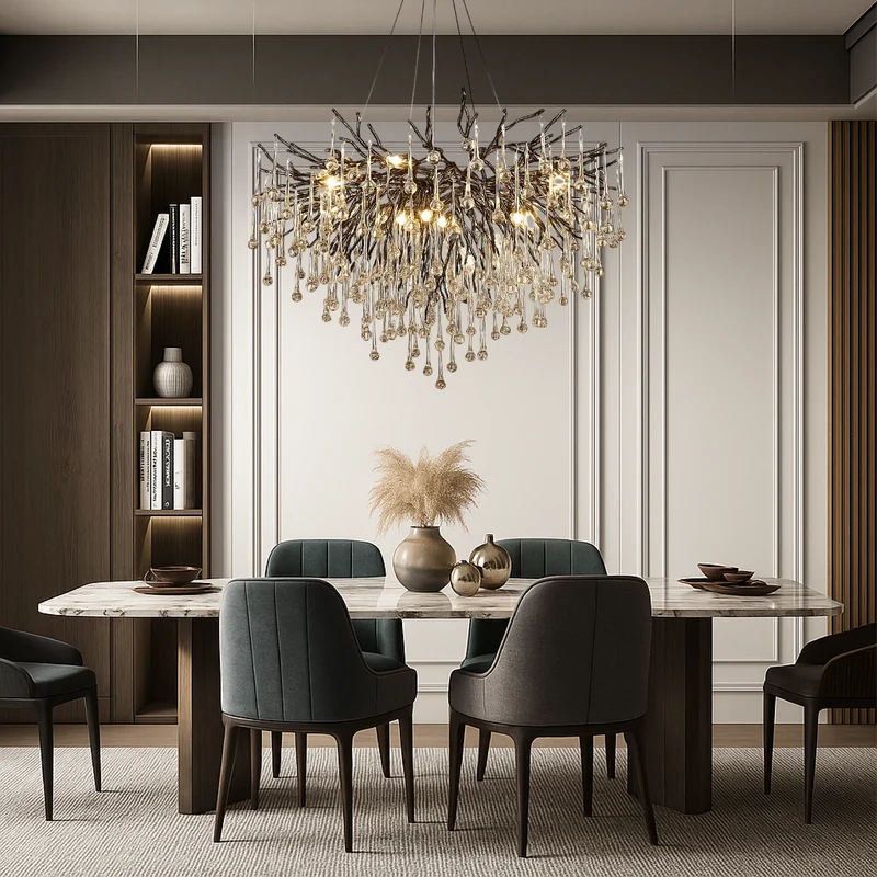Zwarte kroonluchter raindrop aluminium kristal 60-120 cm woonkamer eetkamer luxe verlichting grote ruimte design | Sansoti