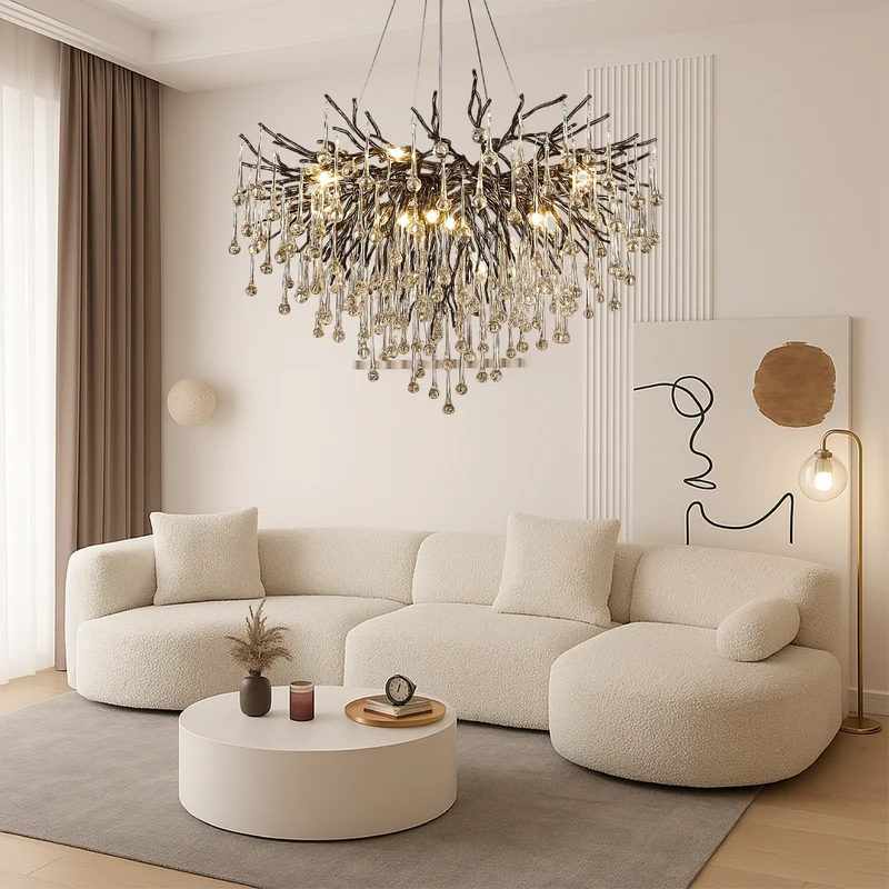 Zwarte kroonluchter raindrop aluminium kristal 60-120 cm woonkamer eetkamer luxe verlichting grote ruimte design | Sansoti