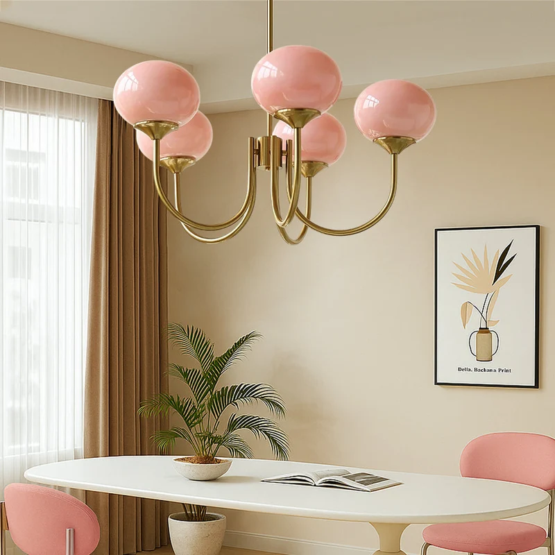 Marshmallow kroonluchter glas metaal roze eetkamer verlichting vintage design modern | Sansoti