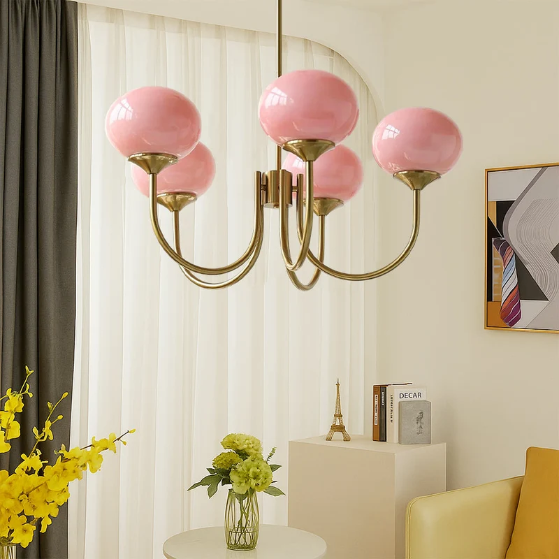 Marshmallow kroonluchter glas metaal roze eetkamer verlichting vintage design modern | Sansoti
