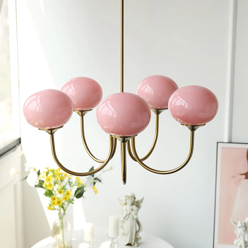 Marshmallow kroonluchter glas metaal roze eetkamer verlichting vintage design modern | Sansoti
