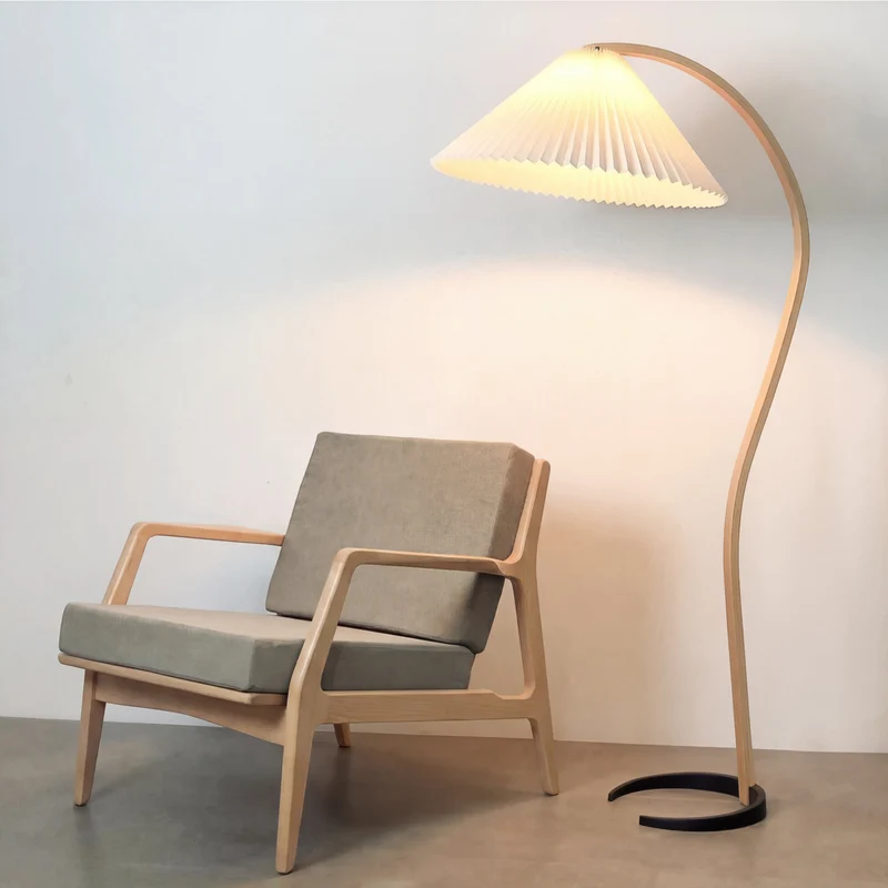 Caprani vloerlamp beukenhout linnen Ø75xH59 inch woonkamer verlichting Scandinavisch design booglamp leeslamp | Sansoti