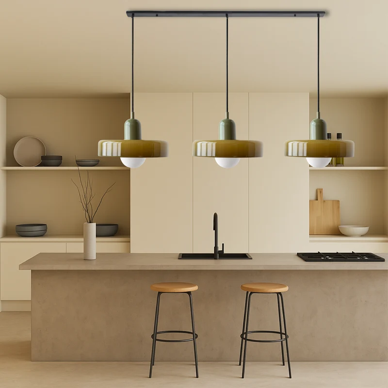 3-kops Bauhaus hanglamp glas G9 warm wit eetkamer verlichting modern design plafondlamp gekleurd glas | Sansoti