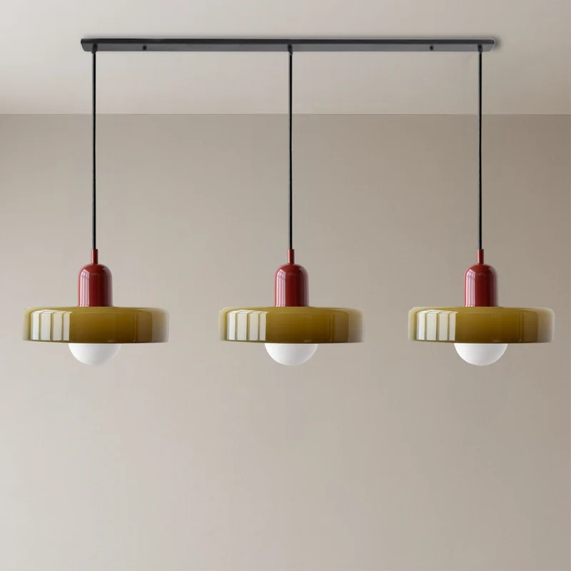 3-kops Bauhaus hanglamp glas G9 warm wit eetkamer verlichting modern design plafondlamp gekleurd glas | Sansoti
