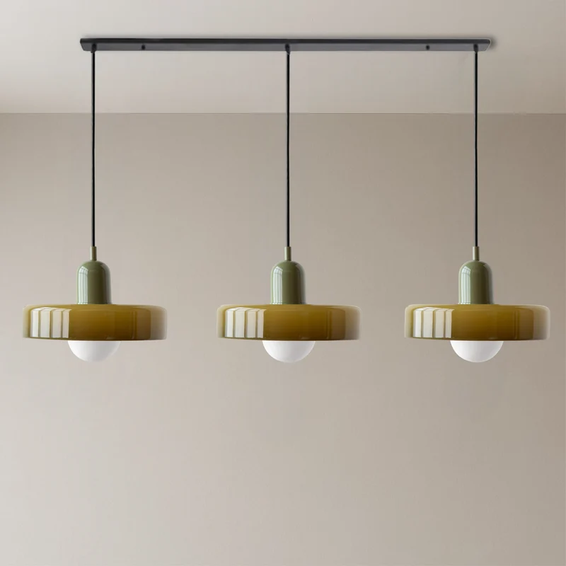 3-kops Bauhaus hanglamp glas G9 warm wit eetkamer verlichting modern design plafondlamp gekleurd glas | Sansoti