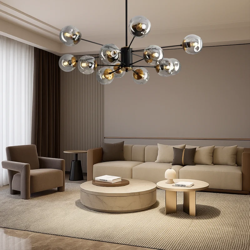 Scandinavische kroonluchter Ida glas ijzer zwart woonkamer eetkamer moderne hanglamp design verlichting bolvormig | Sansoti