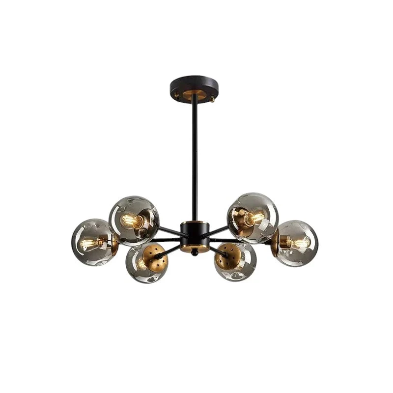 Scandinavische kroonluchter Ida glas ijzer zwart woonkamer eetkamer moderne hanglamp design verlichting bolvormig | Sansoti