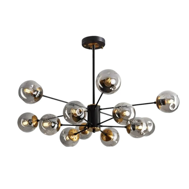 Scandinavische kroonluchter Ida glas ijzer zwart woonkamer eetkamer moderne hanglamp design verlichting bolvormig | Sansoti