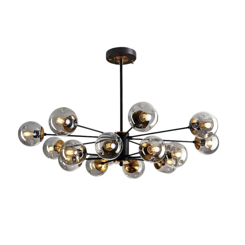 Scandinavische kroonluchter Ida glas ijzer zwart woonkamer eetkamer moderne hanglamp design verlichting bolvormig | Sansoti