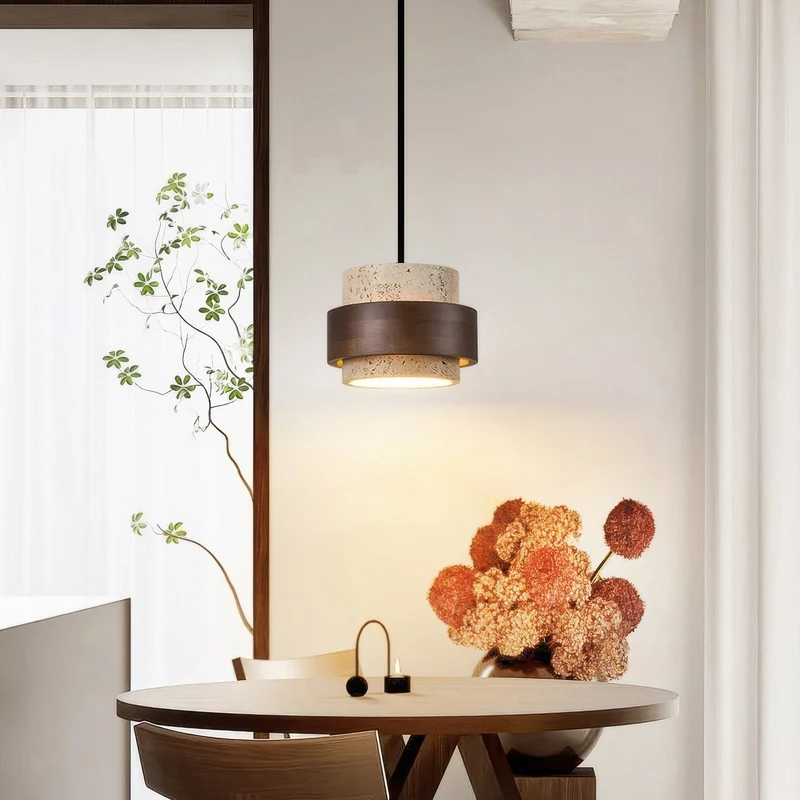Ascend Retro Stenen Wabi-Sabi Hanglamp Travertijn Hout LED GX53 Eetkamer Verlichting Modern Minimalistisch | Sansoti