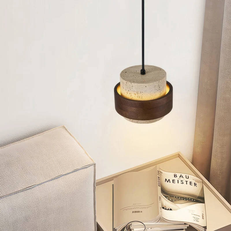 Ascend Retro Stenen Wabi-Sabi Hanglamp Travertijn Hout LED GX53 Eetkamer Verlichting Modern Minimalistisch | Sansoti