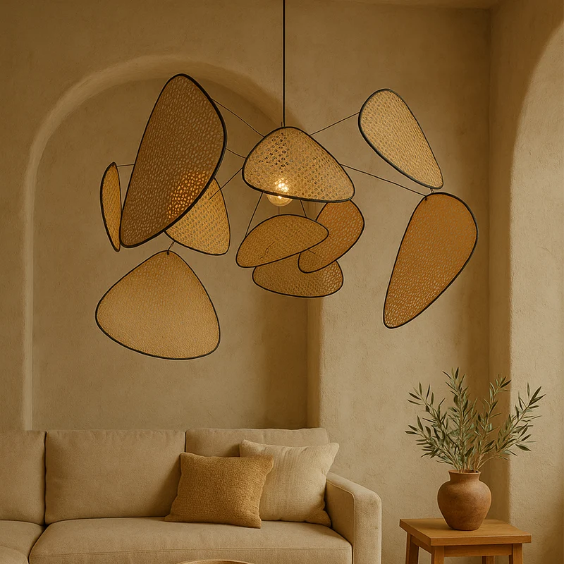 Rotan hanglamp LED 3000K warm wit slaapkamer eethoek organisch design rotan verlichting plafondlamp natuurlijke stijl | Sansoti