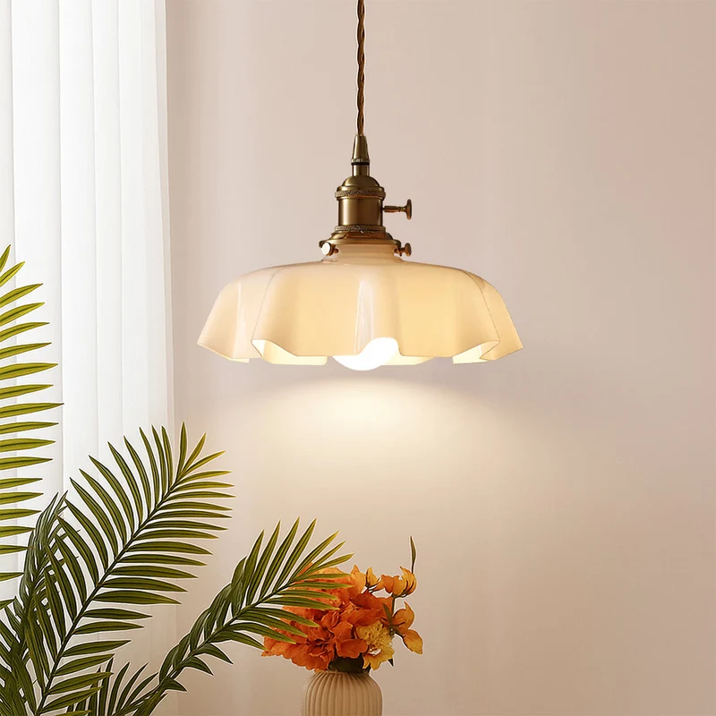 Franse stijl hanglamp messing glas 25 cm crème eetkamer verlichting vintage plafondlamp klassiek design keuken bar | Sansoti