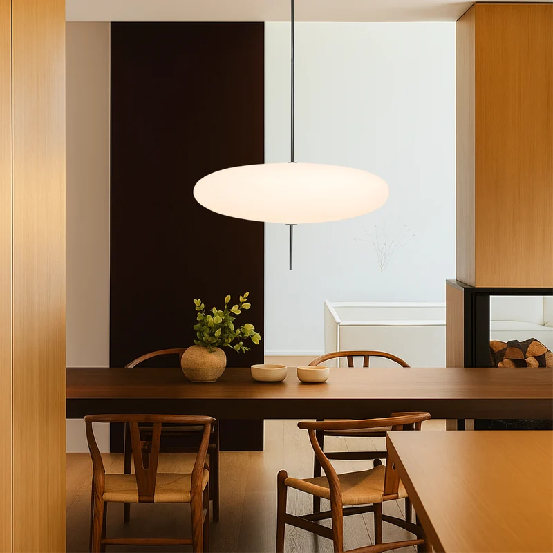 Deense Bauhaus hanglamp metaal acryl zwart eetkamer keuken 50cm minimalistische verlichting Scandinavisch design rond | Sansoti