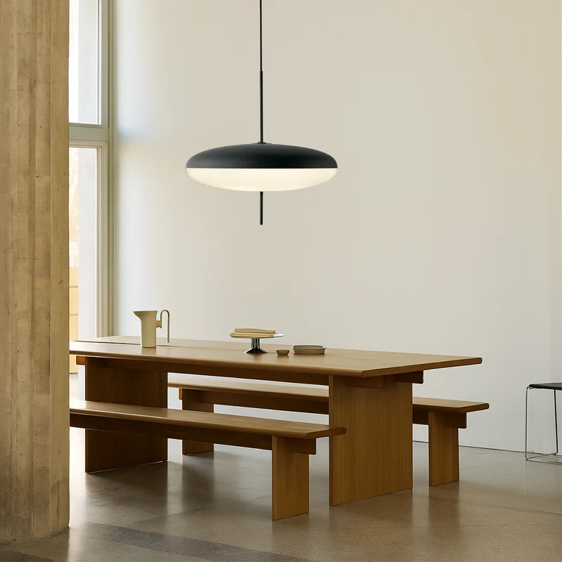 Deense Bauhaus hanglamp metaal acryl zwart eetkamer keuken 50cm minimalistische verlichting Scandinavisch design rond | Sansoti