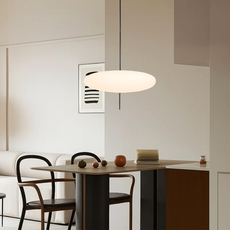 Deense Bauhaus hanglamp metaal acryl zwart eetkamer keuken 50cm minimalistische verlichting Scandinavisch design rond | Sansoti